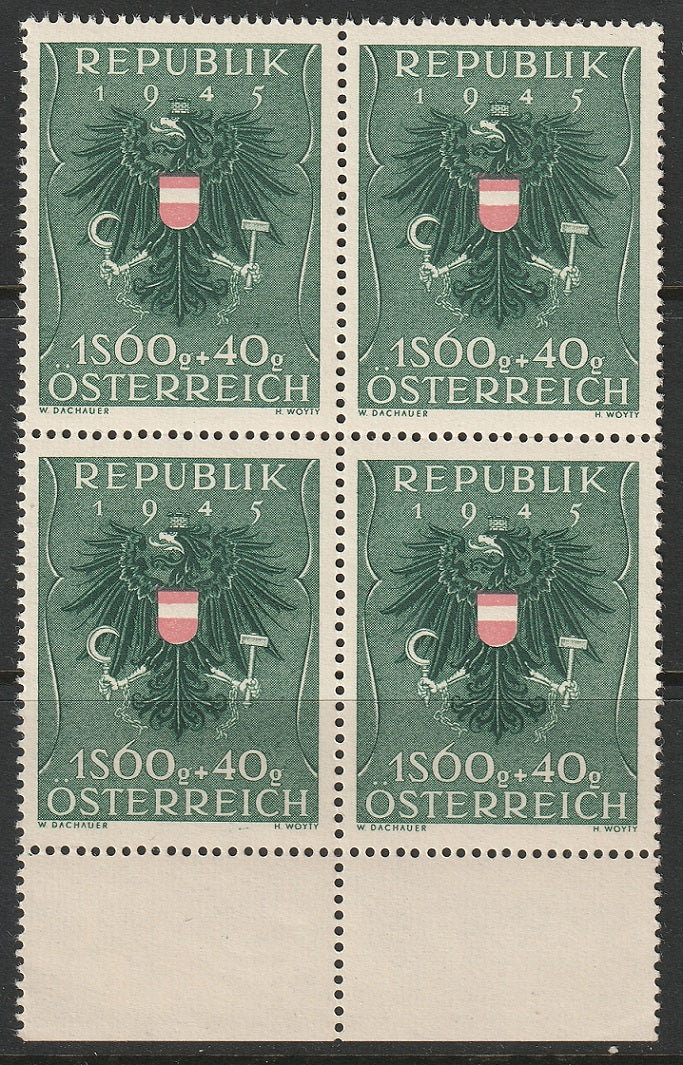 Austria 1949 Sc B267 margin block MNH**