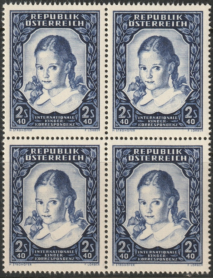 Austria 1952 Sc 583 block MNH**