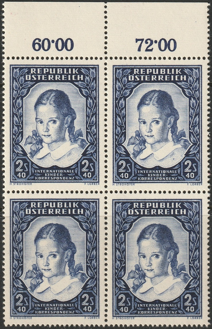 Austria 1952 Sc 583 inscription block MNH**