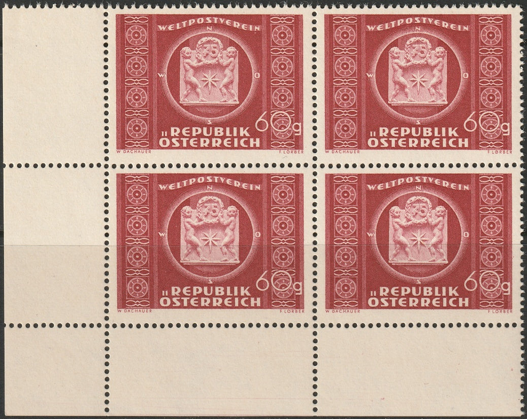 Austria 1949 Sc 566 corner block MNH**