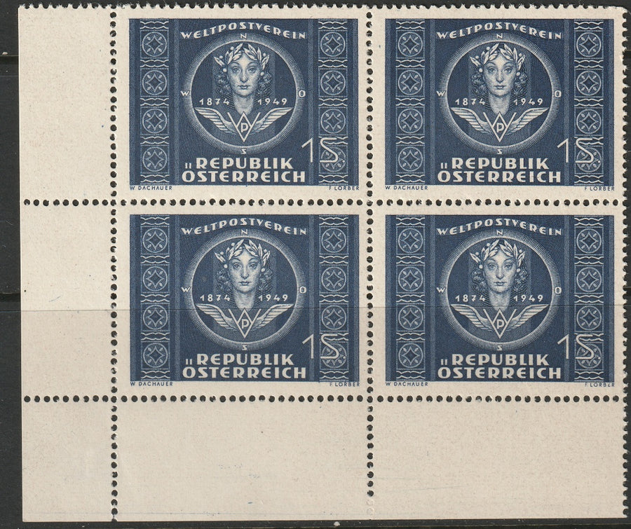 Austria 1949 Sc 567 corner block MNH**