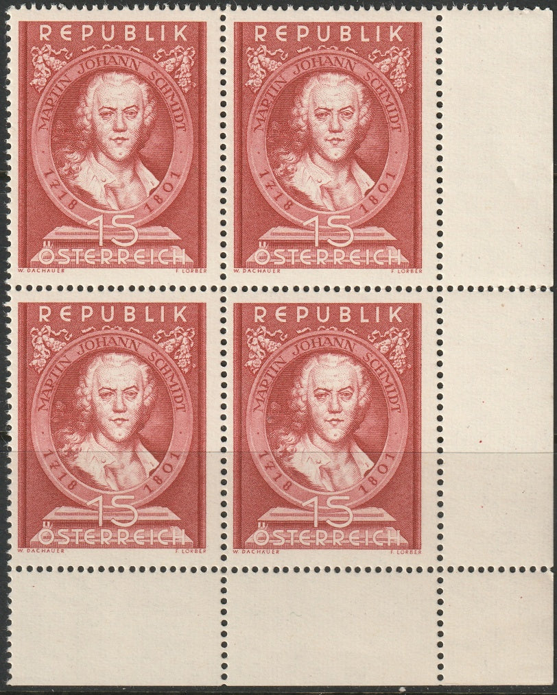 Austria 1951 Sc 575 corner block MNH**