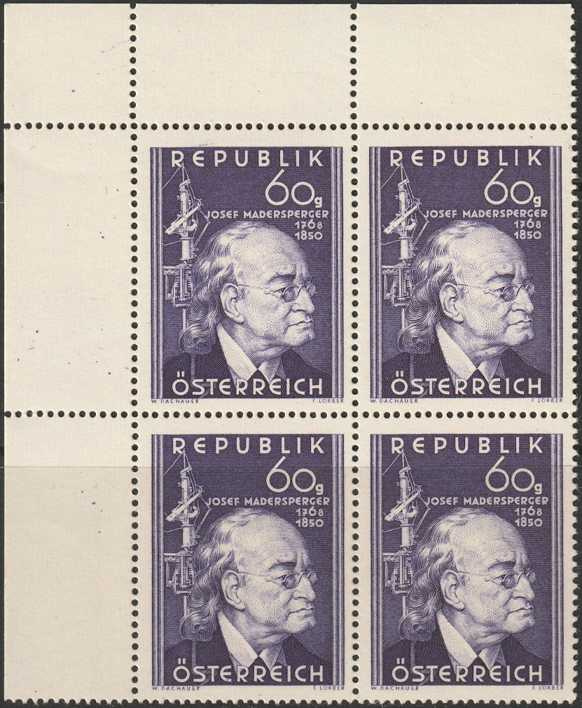 Austria 1950 Sc 571 corner block MNH**