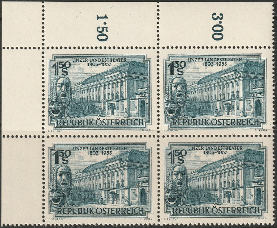 Austria 1953 Sc 589 corner inscription block MNH**