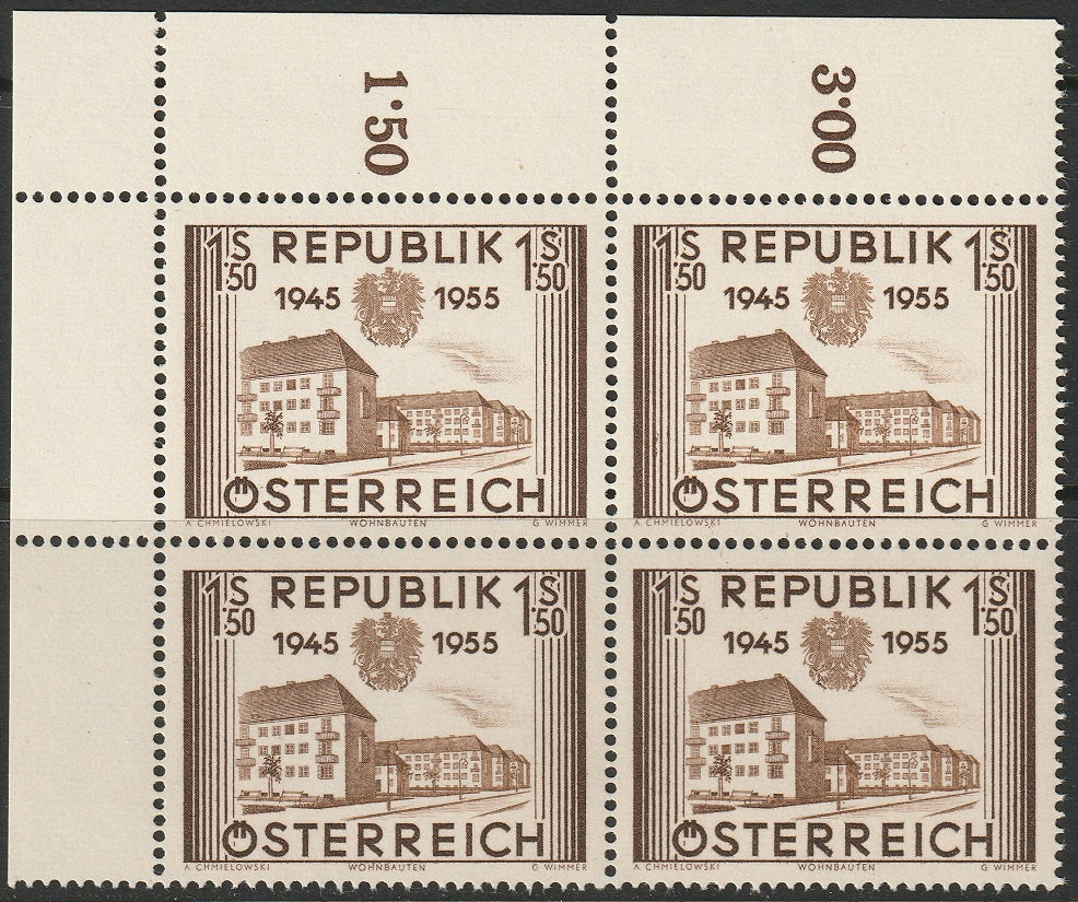 Austria 1955 Sc 602 corner inscription block MNH**