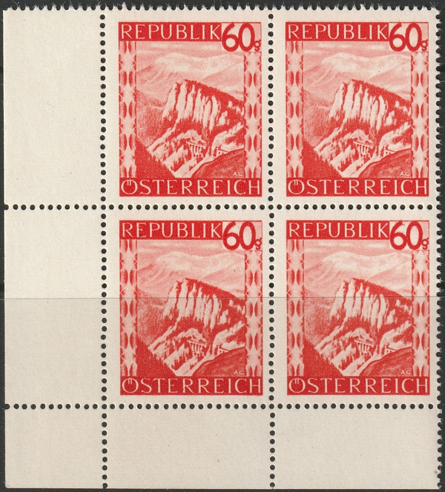 Austria 1948 Sc 508 corner block MNH**