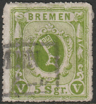 Bremen 1863 Sc 8a used chalky paper Bremen box cancel small tear