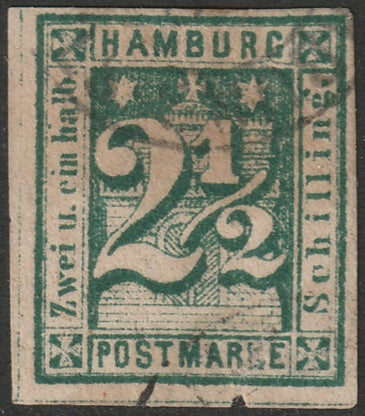 Hamburg 1864 Sc 12 used repaired tear