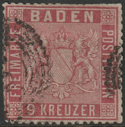 Baden 1861 Sc 14 used trimmed perfs
