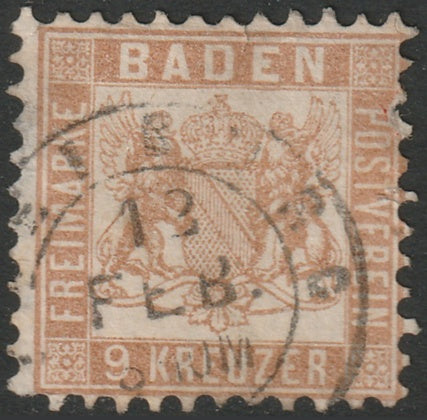 Baden 1864 Sc 23a used Freiburg cancel small edge thins