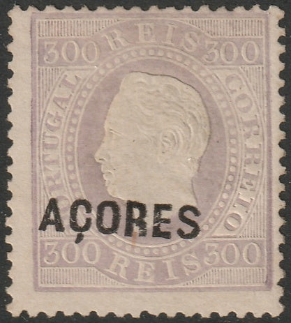 Azores 1875 Sc 37a MLH* overprint type B small thin