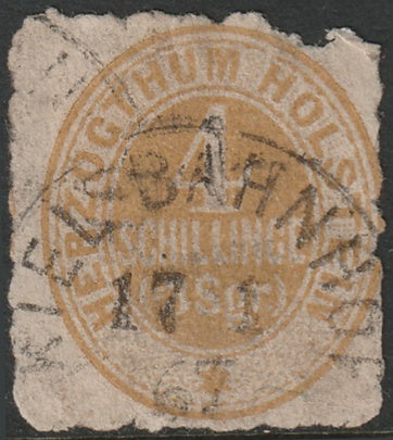 Schleswig-Holstein 1866 Sc 25 used Kiel Banhof cancel damaged top