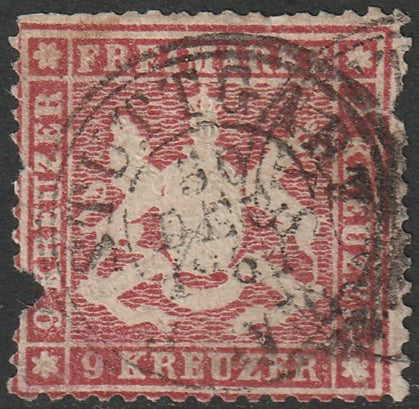 Wurttemberg 1861 Sc 27 used faulty multiple small tears Stuttgart cancels thin paper