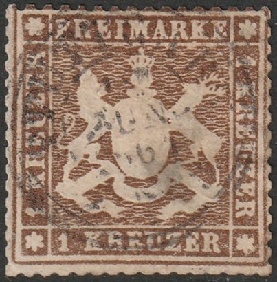 Wurttemberg 1860 Sc 19 used large thin thick paper