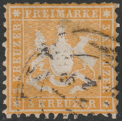 Wurttemberg 1862 Sc 31 used large thin damaged perfs