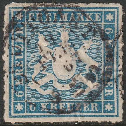 Wurttemberg 1865 Sc 43 used Stuttgart cancel repaired thin