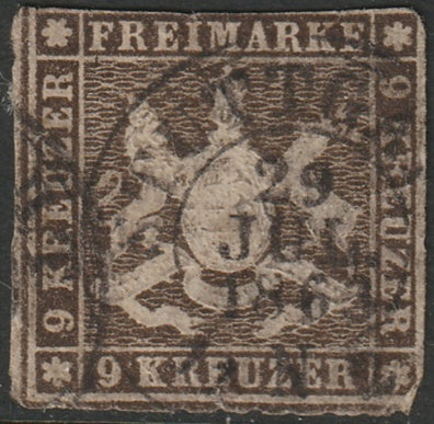 Wurttemberg 1863 Sc 39b used Stuttgart cancel trimmed perfs