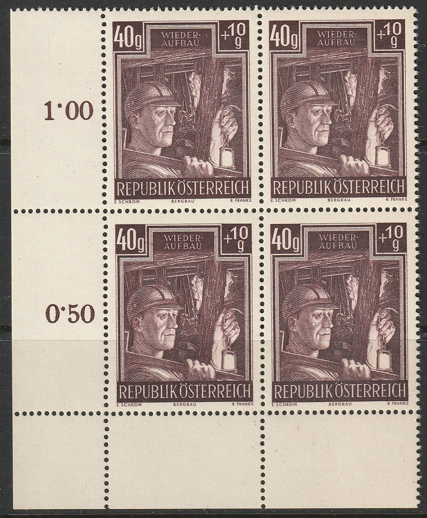 Austria 1951 Sc B273 corner inscription block MNH**