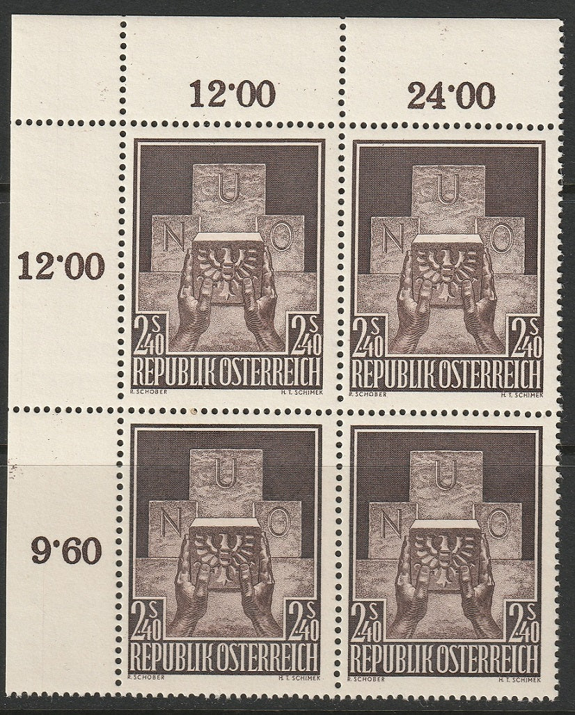 Austria 1956 Sc 610 corner inscription block MNH**