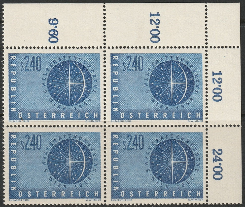 Austria 1956 Sc 611 corner inscription block MNH**