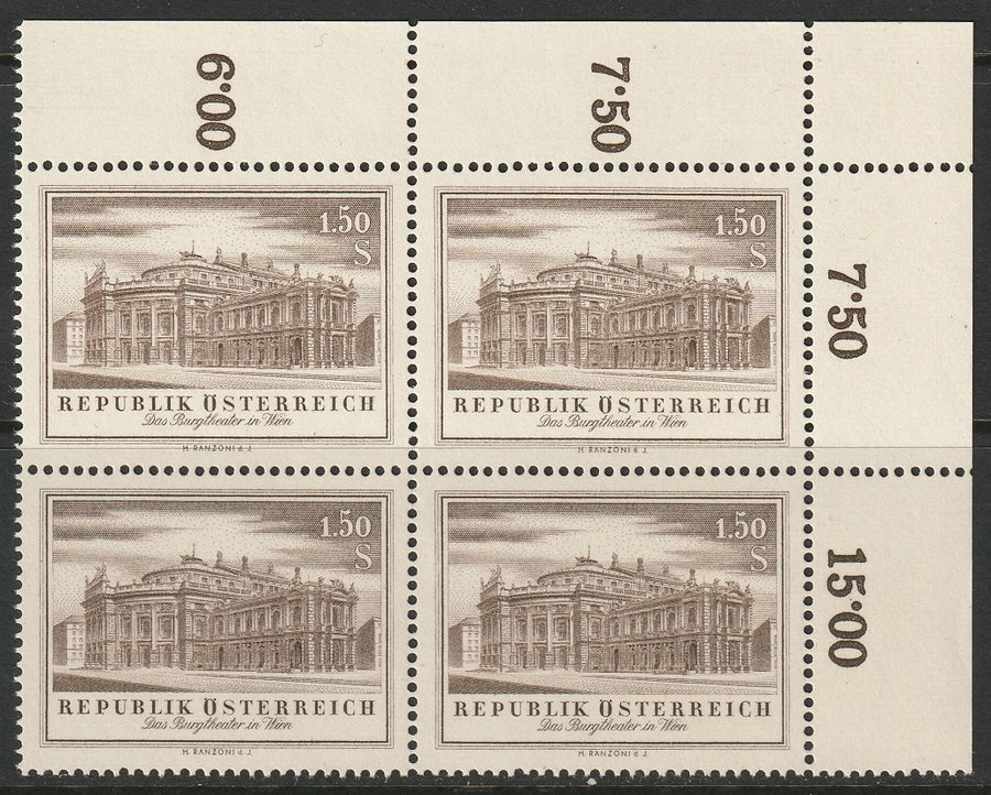 Austria 1955 Sc 606 corner inscription block MNH**