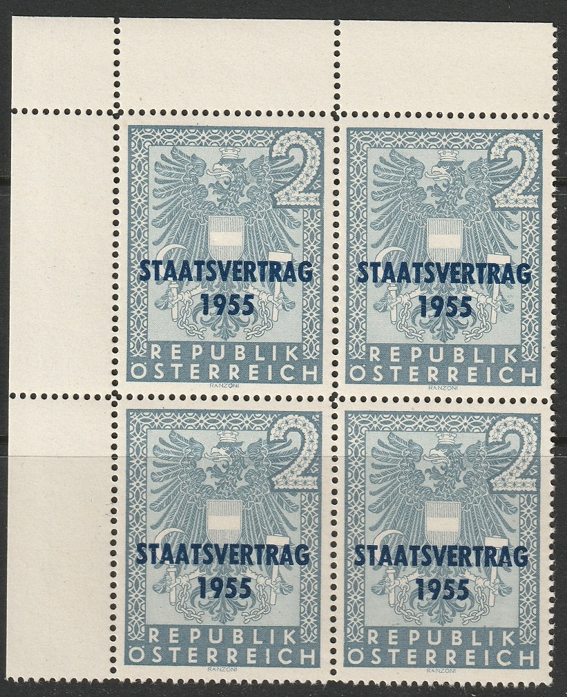 Austria 1955 Sc 604 corner block MNH** with variety