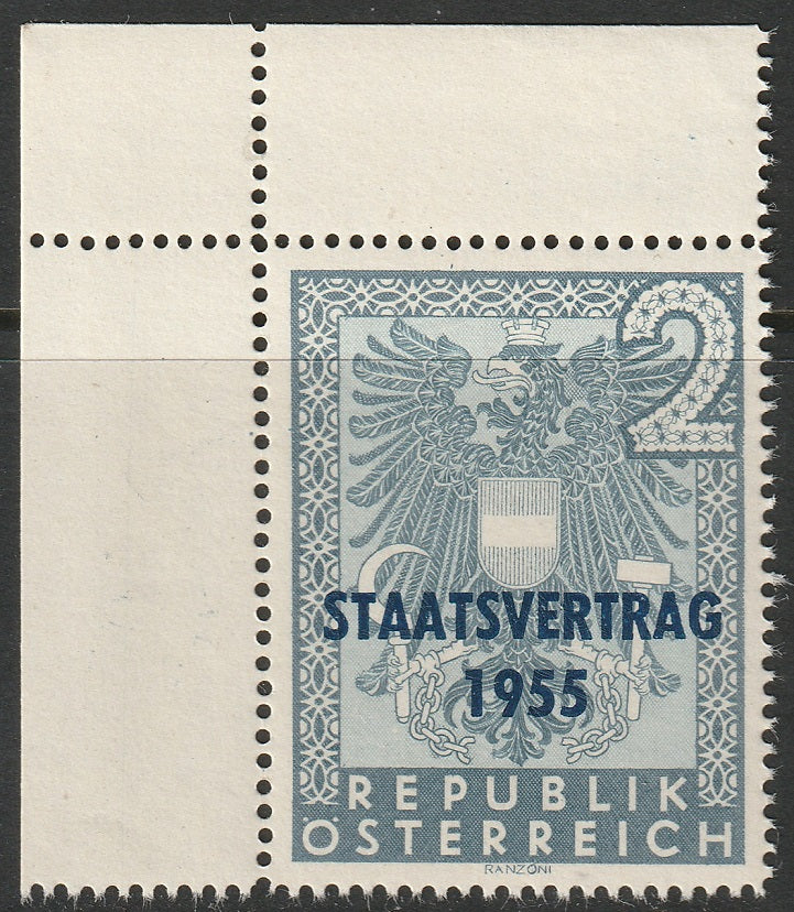 Austria 1955 Sc 604 corner single MNH** with variety