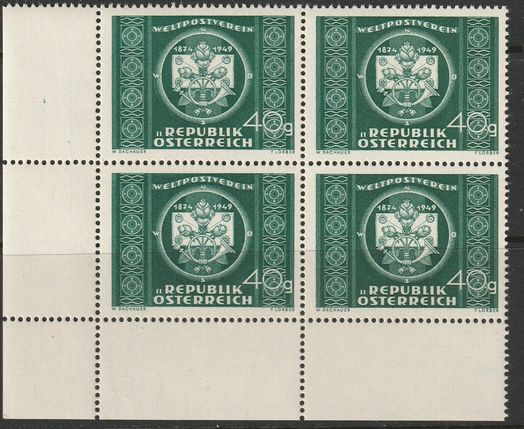 Austria 1949 Sc 565 corner block MNH** stippled gum