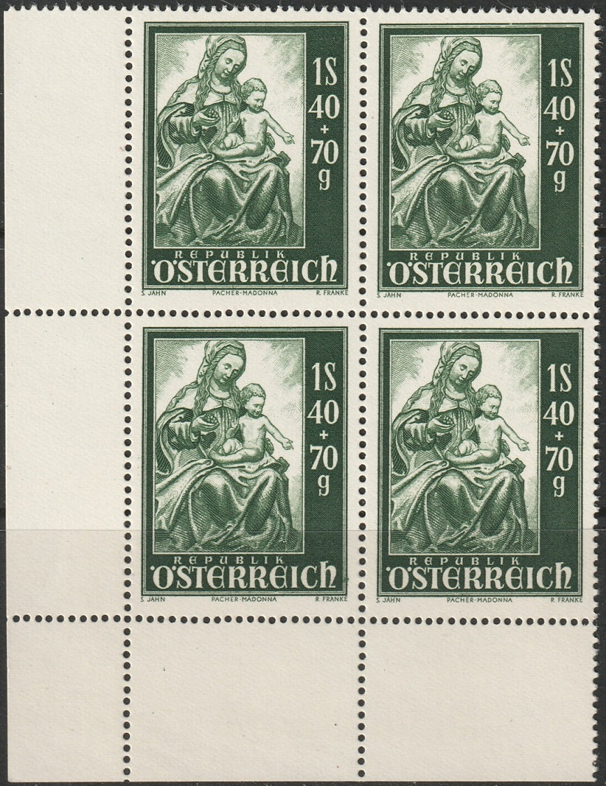 Austria 1948 Sc B259 corner block MNH**