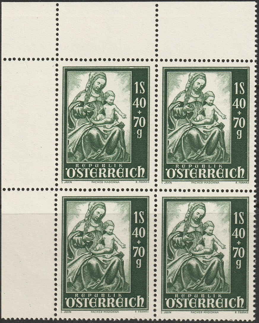 Austria 1948 Sc B259 corner block MNH**