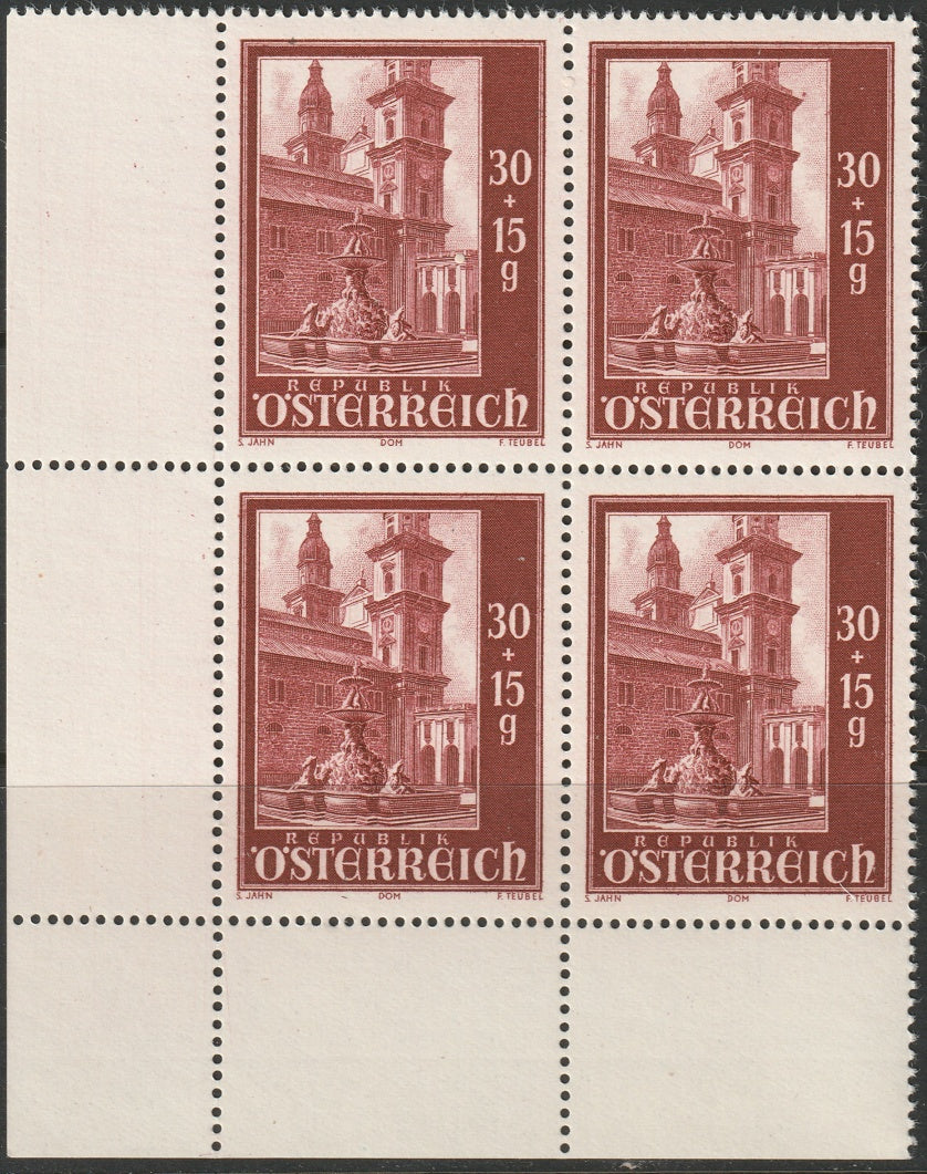 Austria 1948 Sc B253 corner block MNH**