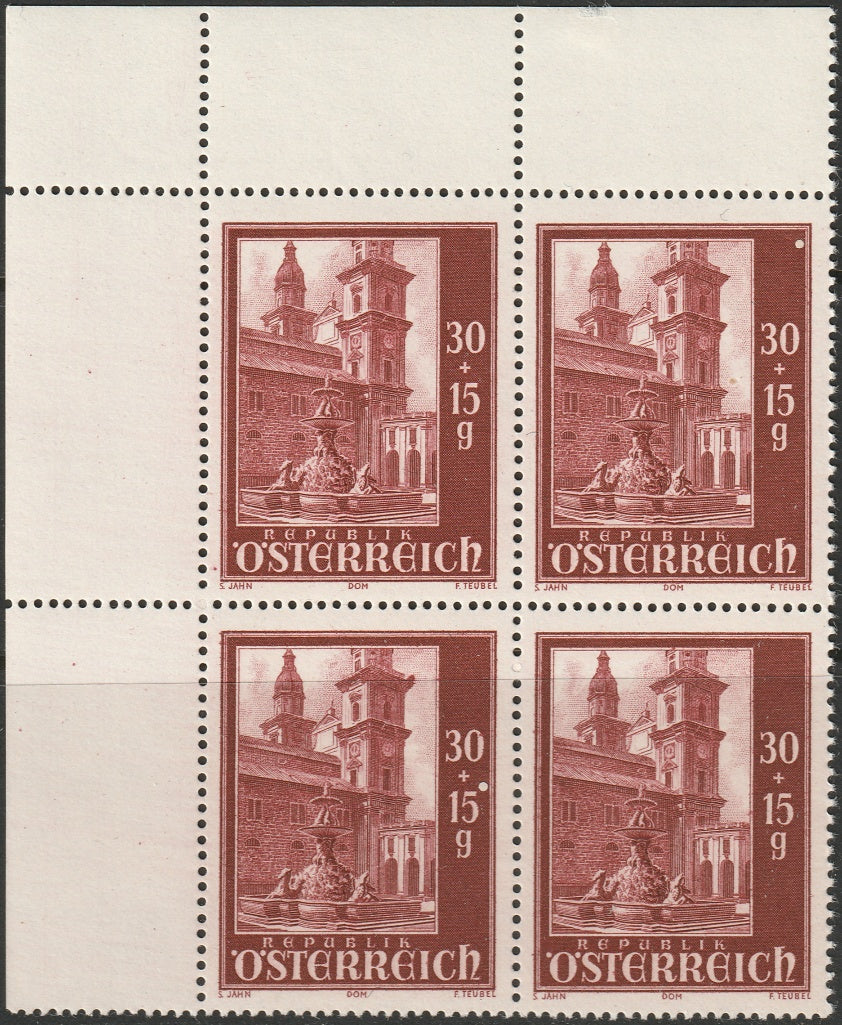 Austria 1948 Sc B253 corner block MNH**