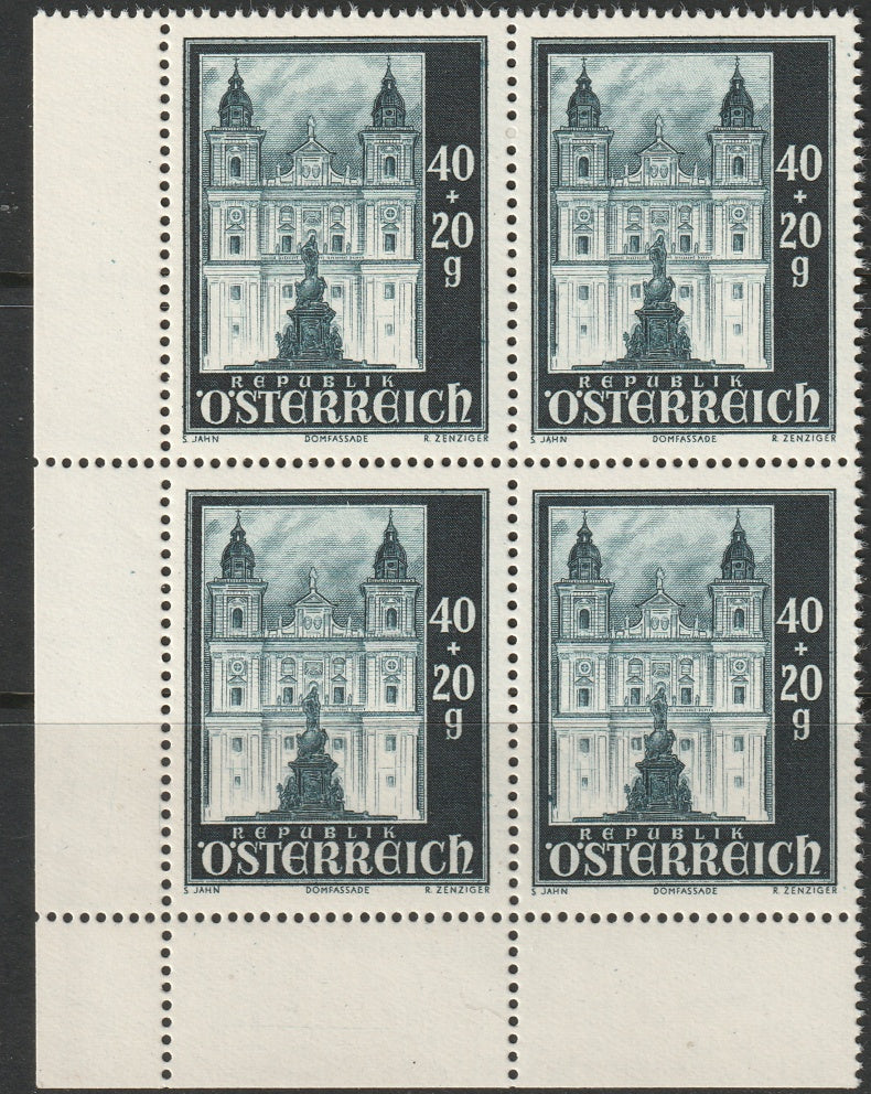 Austria 1948 Sc B254 corner block MNH**