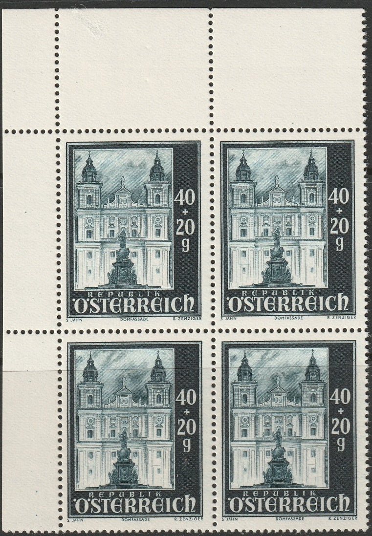 Austria 1948 Sc B254 corner block MNH**