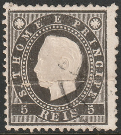 Sao Tome & Principe 1887 Sc 15a used large horizontal fold perf 12.5