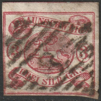 Brunswick 1862 Sc 11 used "8" (Braunschweig) cancel repaired corner