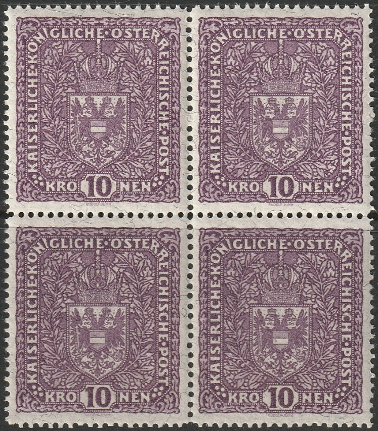 Austria 1919 Sc 175 block MNH** granite paper type II