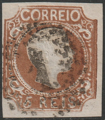 Portugal 1856 Sc 9b used "1" (Lisboa) cancel yellow brown