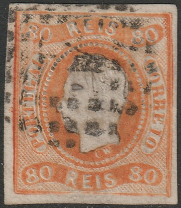 Portugal 1866 Sc 22 used "1" (Lisboa) cancel