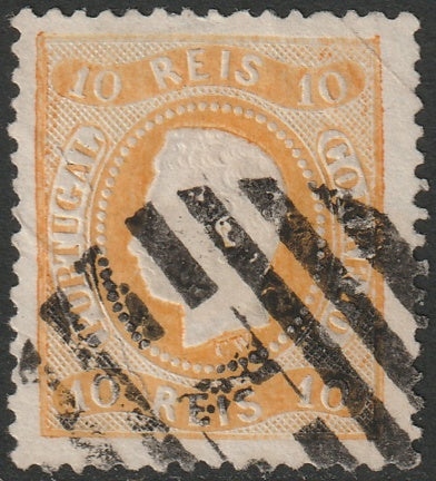 Portugal 1867 Sc 26 used "1" (Lisboa) cancel corner crease