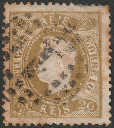 Portugal 1869 Sc 27 used "1" (Lisboa) corner thin heavy toning spots