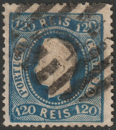 Portugal 1867 Sc 32 used "1" (Lisboa) thins