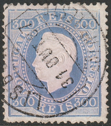 Portugal 1876 Sc 50c used Lisboa cancel small thin perf 13.5 enamel paper