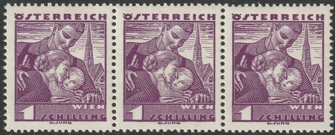 Austria 1934 Sc 370 strip of 3 MNH**