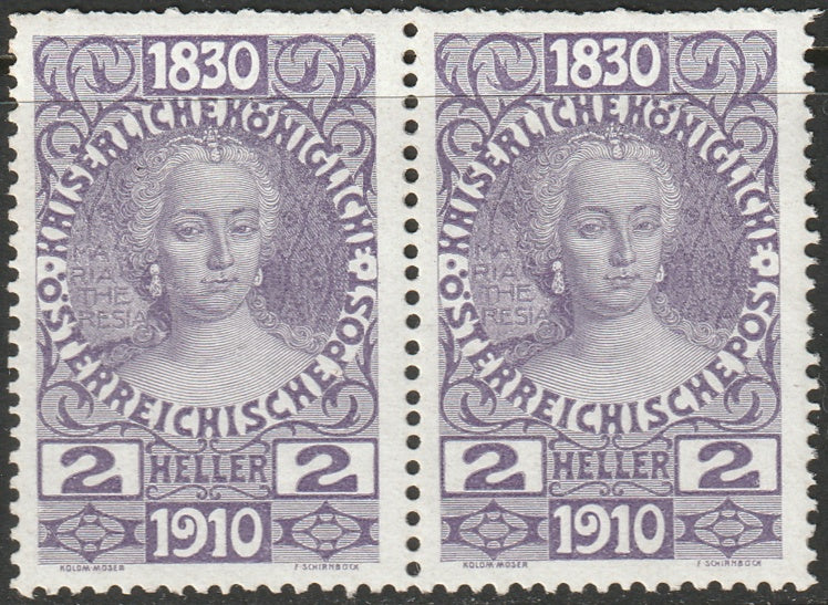 Austria 1910 Sc 129 pair MNH** rough top perfs