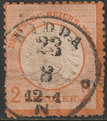Germany 1872 Sc 22 used Nidda cancel faulty large horizontal repaired tear