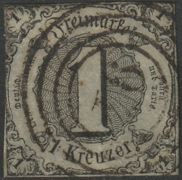 Thurn & Taxis 1852 Sc 42 used "91" (Babenhausen) cancel repaired thin