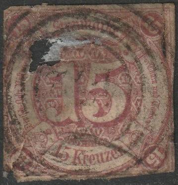 Thurn & Taxis 1859 Sc 51 used faulty large hole tears