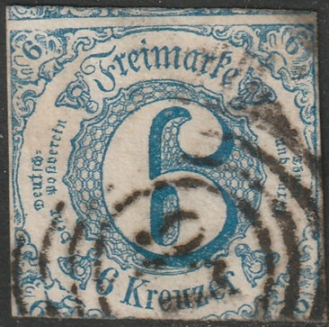 Thurn & Taxis 1862 Sc 54 used "97" (Bingen) cancel small corner thin