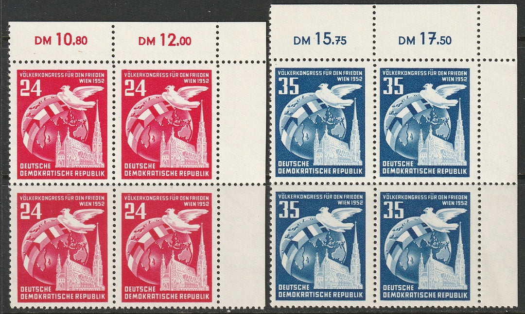 Germany DDR 1952 Sc 118-9 set corner blocks MNH**